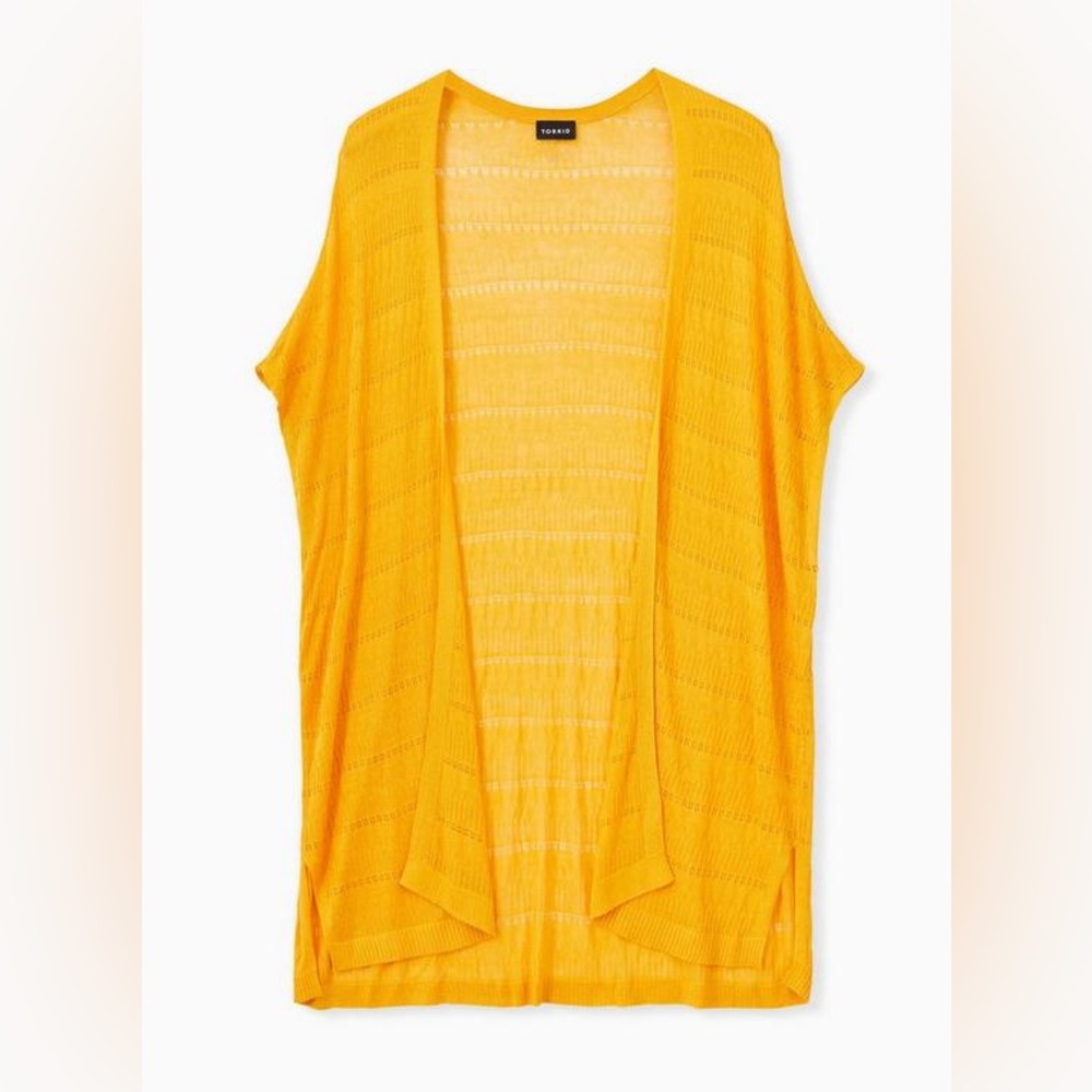 Torrid Pointelle Kimono Cardigan Open Front Sweater Dark Mustard Size M L NWT